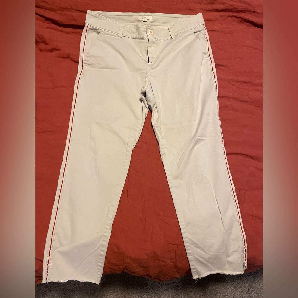 Loft - Frayed Khakis with Red Stripe - Size 12